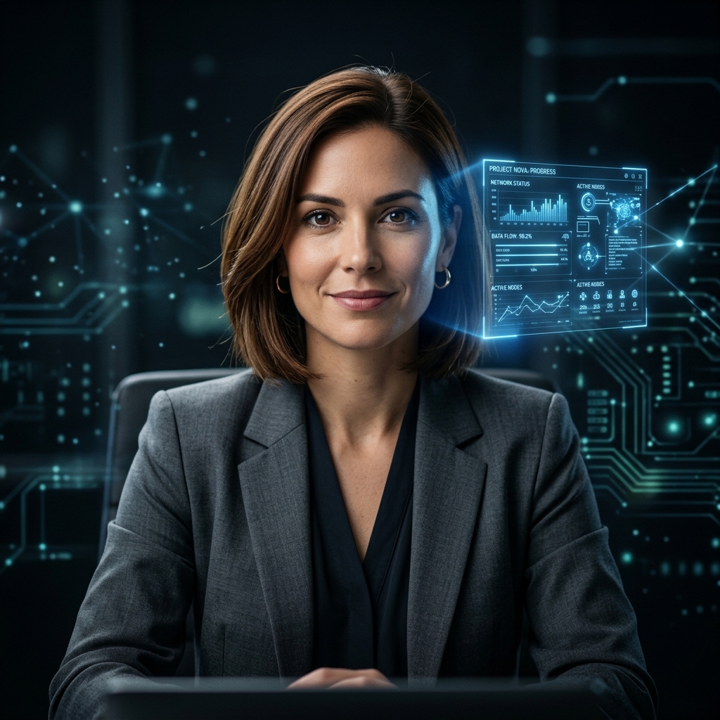 Professional with tech interface